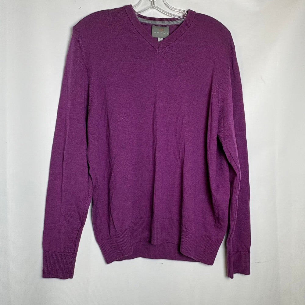 Thomas‎ Dean Mens Purple 100% Extra Fine Merino Wool V-Neck Sweater Size M